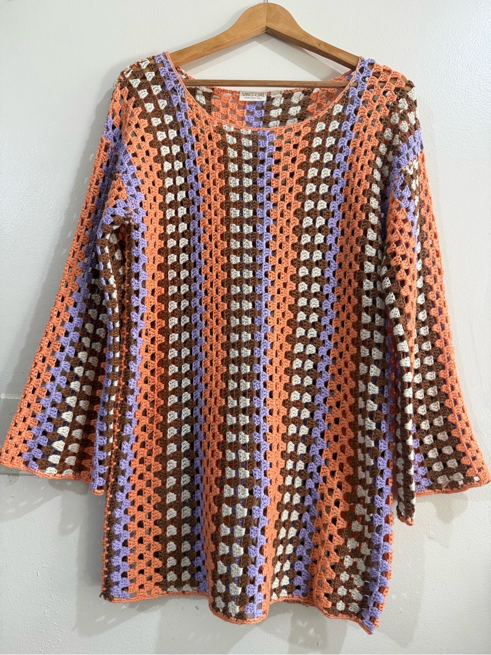 VRG GRL Striped Crochet Crop Top in Lilac, Peach & Brown